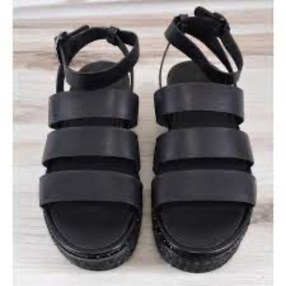 FitFlop Eloise Black Ankle Strap Open Toe Strappy Upper Espadrille Wedge Sandals - Picture 5 of 9